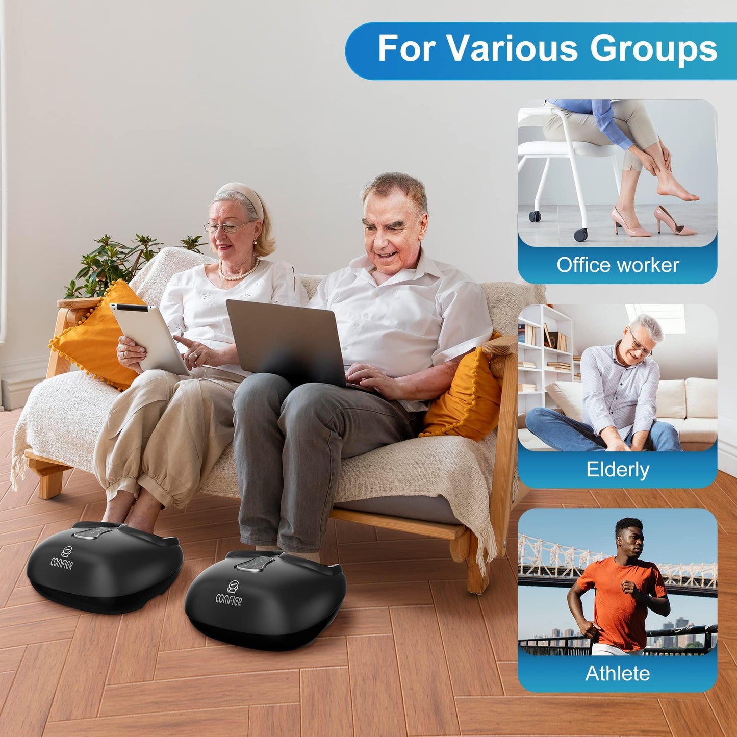 COMFIER Shiatsu masajeador de pies con calor, vibración, máquina masajeador de pies de compresión para fascitis plantar, dolor de neuropatía, regalos para ella, se adapta a tamaños de hasta 13