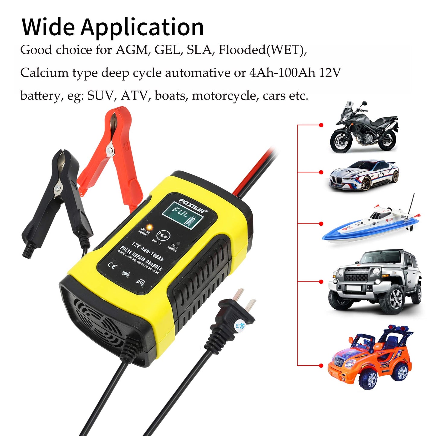 IEIK Cargador de batería inteligente de 12 V y 5 amperios para automóvil, motocicleta, RV, SUV, cortacésped, barco, RV, SUV, ATV y más