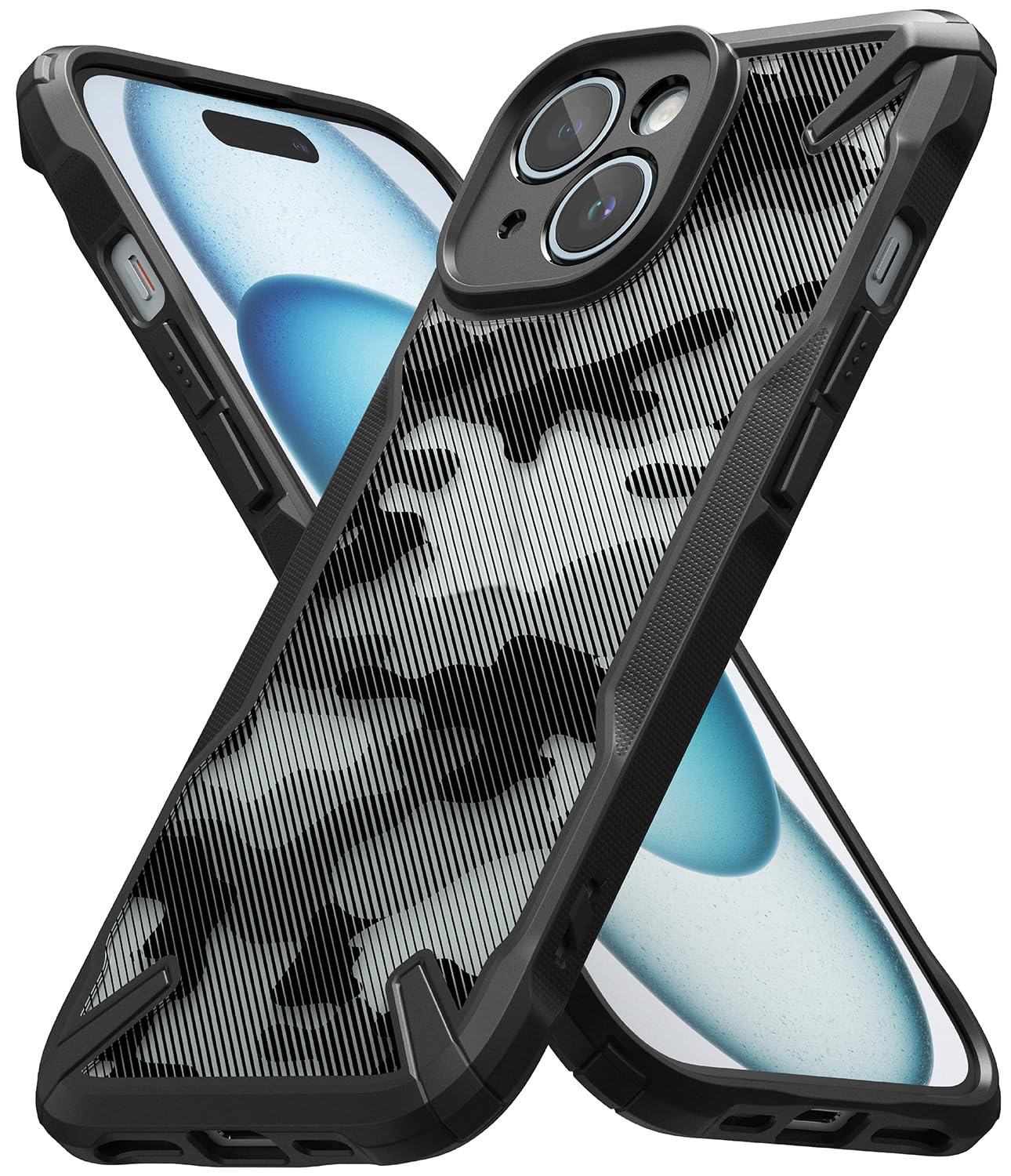 Funda iPhone 15 Ringke Fusion-X Camo Black Parachoques Resistente a Impactos Carcasa Militar