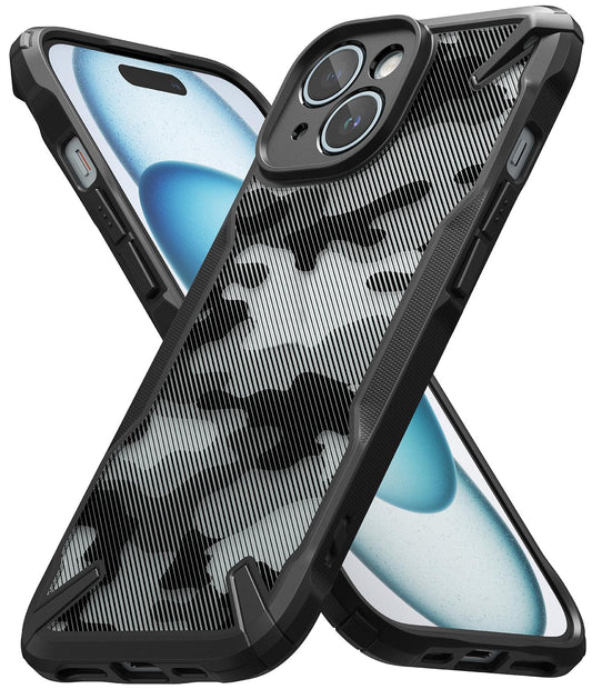 Funda iPhone 15 Ringke Fusion-X Camo Black Parachoques Resistente a Impactos Carcasa Militar
