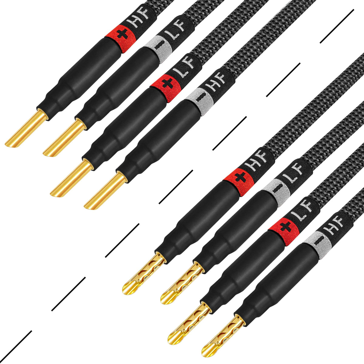 Cable de Altavoz Worlds Best Cables Negro Ultimate 12 AWG de Alta Fidelidad con Enchufes Eminence Gold Plátano y Chamarra de Tweed de Carbono