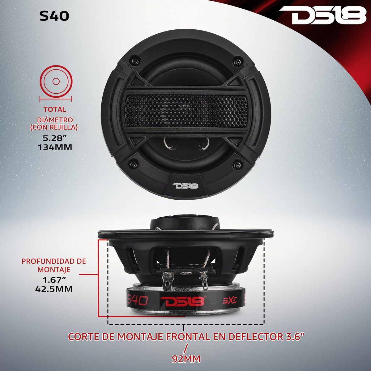 Altavoces Coaxiales DS18 Negro Mate 4 Pulgadas 120W para Coche