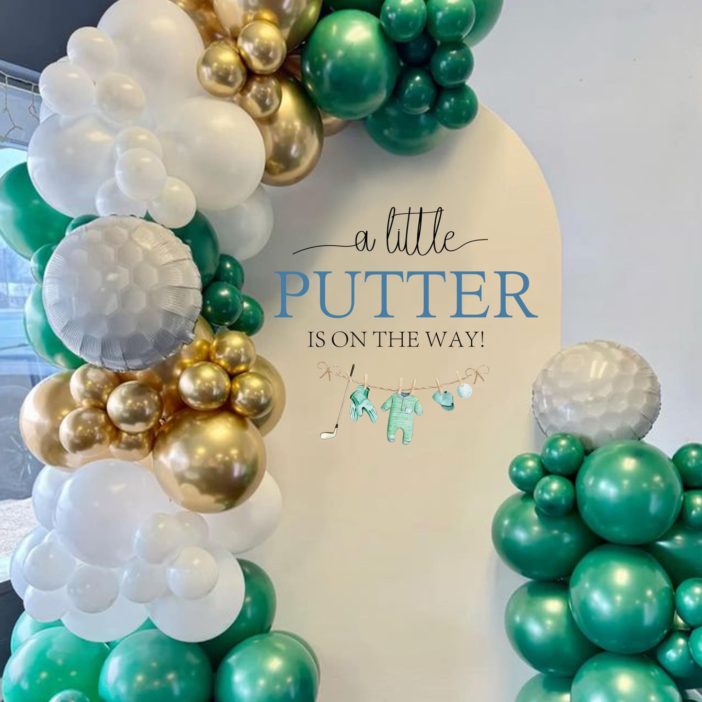 Upfirst - Calcomanía con texto en inglés "A Little Putter is on the Way", diseño de deportes y golf, decoración de fondo de fiesta para baby shower (A Little Putter Golf)