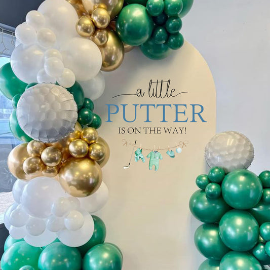 Upfirst - Calcomanía con texto en inglés "A Little Putter is on the Way", diseño de deportes y golf, decoración de fondo de fiesta para baby shower (A Little Putter Golf)