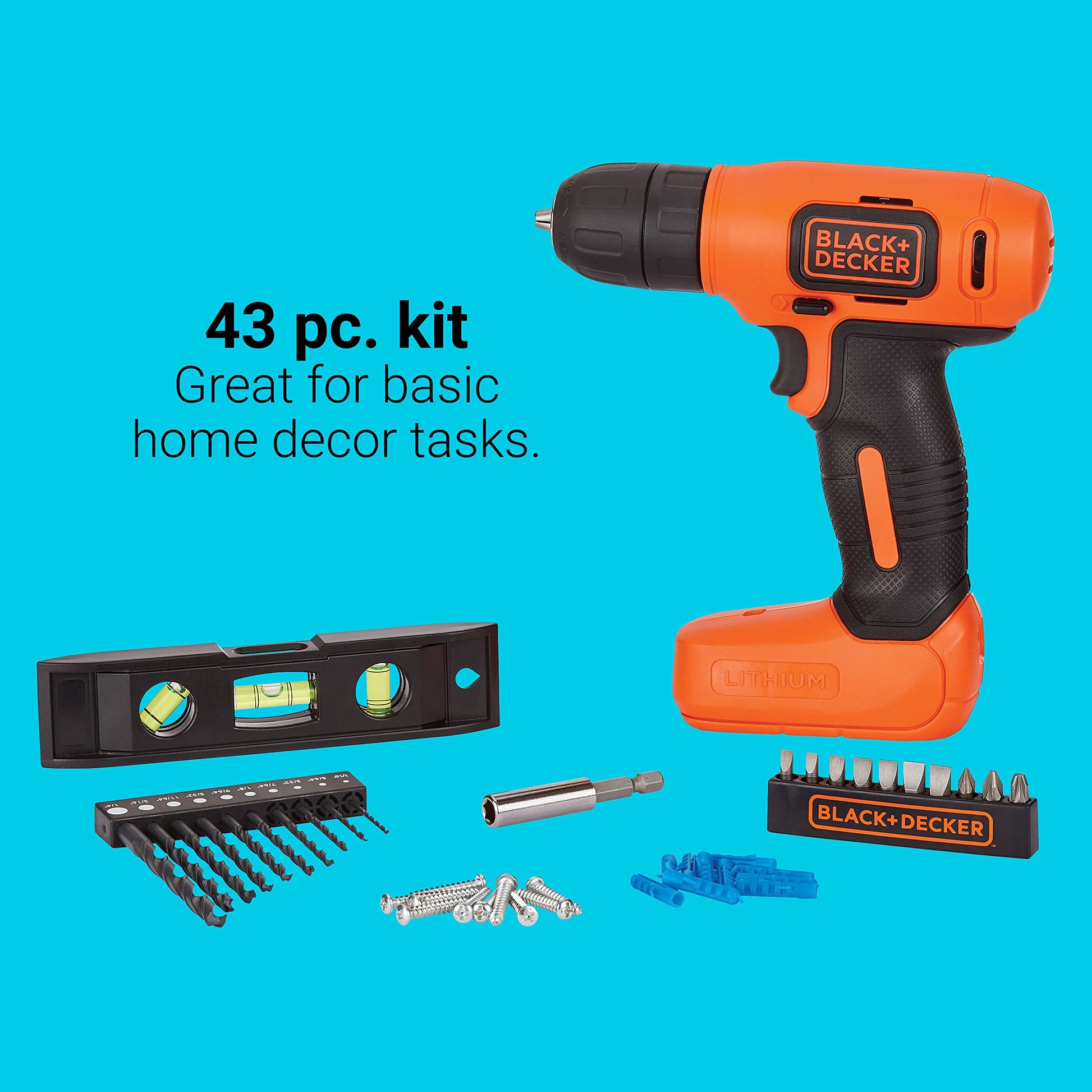 BLACK+DECKER 8V MAX Kit de herramientas para el hogar, 43 piezas (BDCD8HDPK)