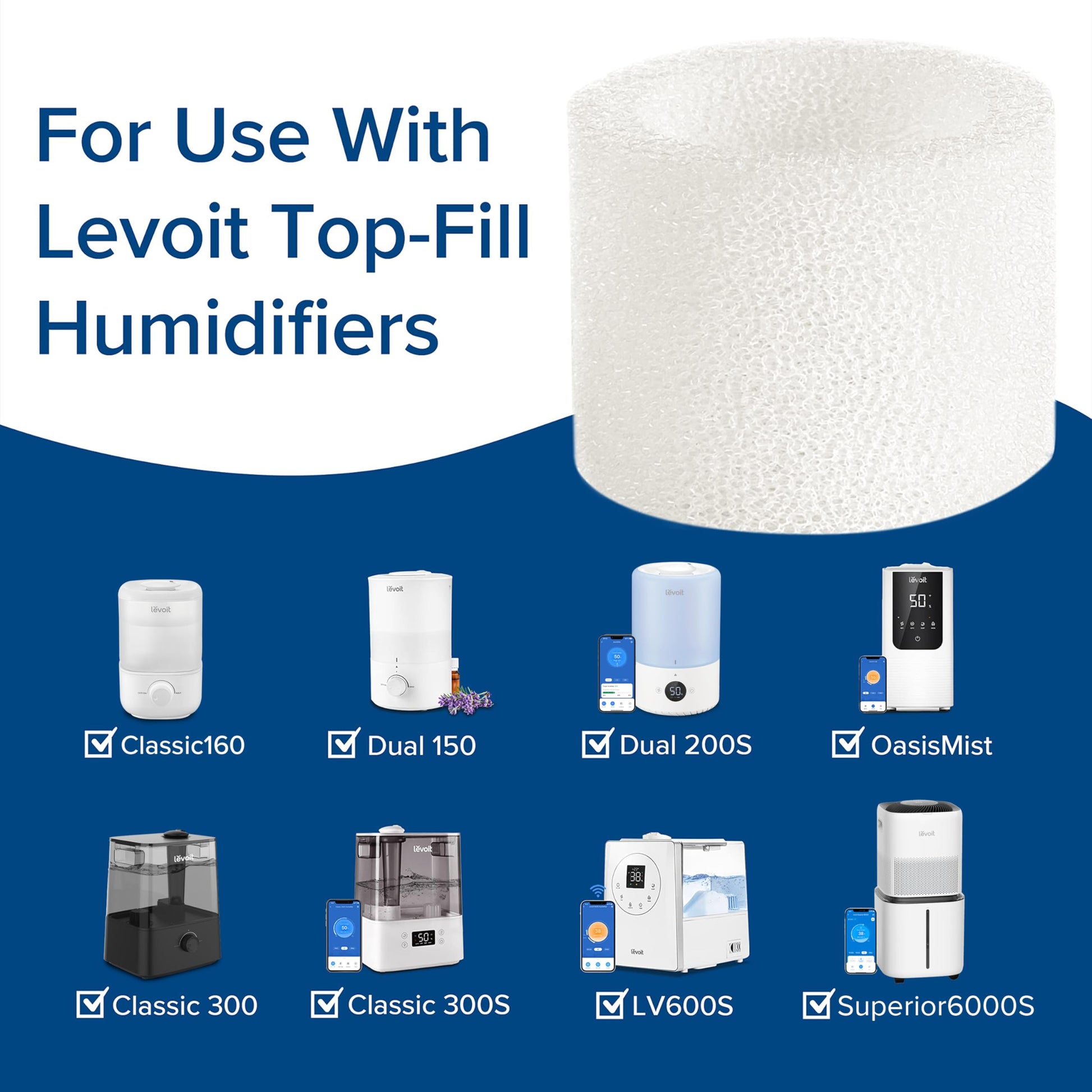 LEVOIT - Filtros de repuesto para humidificador de relleno superior, captura partículas para mejorar la eficiencia de humidificación, blanco, 18 x 24, 10 unidades (paquete de 1)