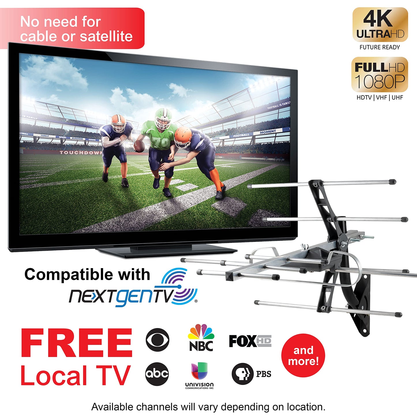 UltraPro Outdoor Antenna, Long Range Antenna, 4K 1080P VHF UHF HDTV Antenna, J Mount Included, Also Indoor Attic Mountable, Weather Resistant, 65000