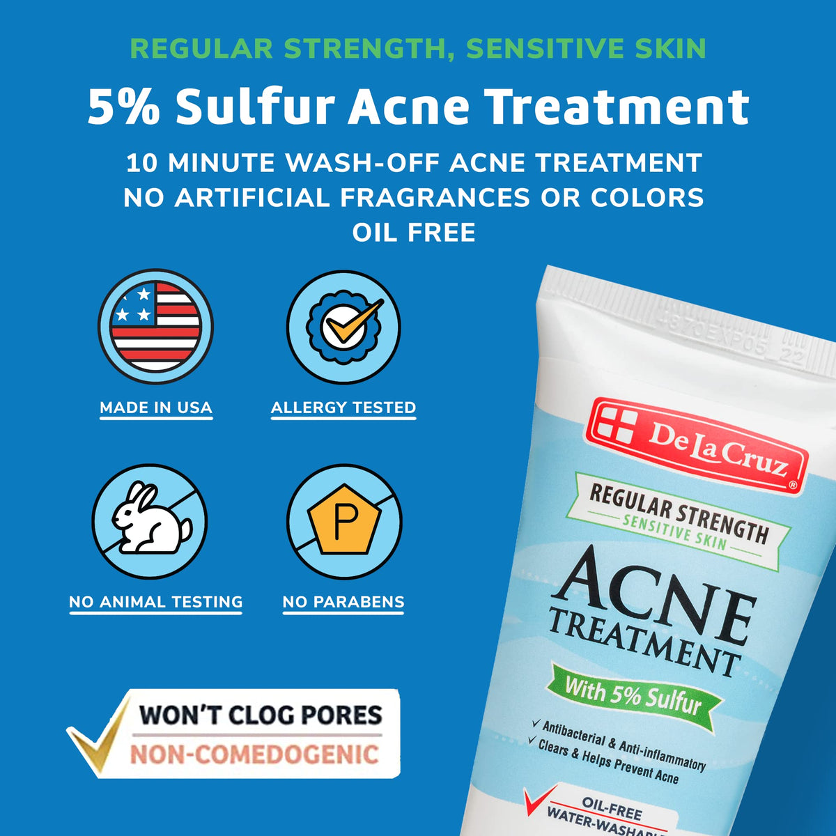 De La Cruz- Ungüento de azufre al 5%: tratamiento para el acné quístico en rostro y cuerpo: mascarilla diaria de tratamiento localizado de 10 minutos