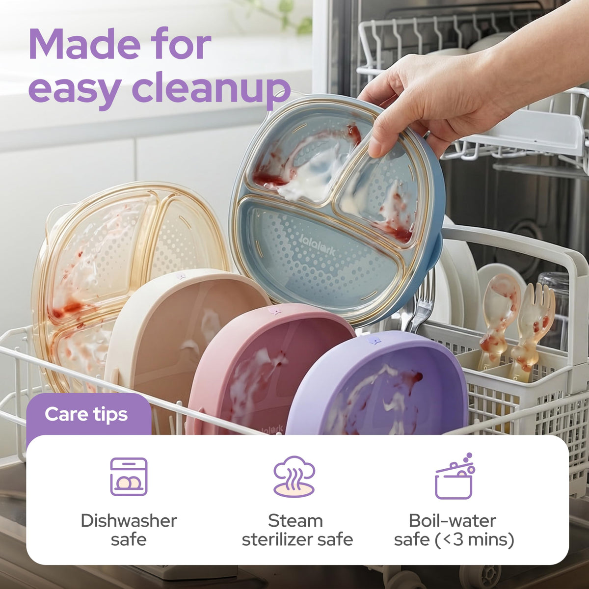 Platos y utensilios de PPSU 3 en 1, placas de succión para niños pequeños de grado biberón de alta calidad con tenedor de cuchara, platos de silicona basados en escenarios para autoalimentación