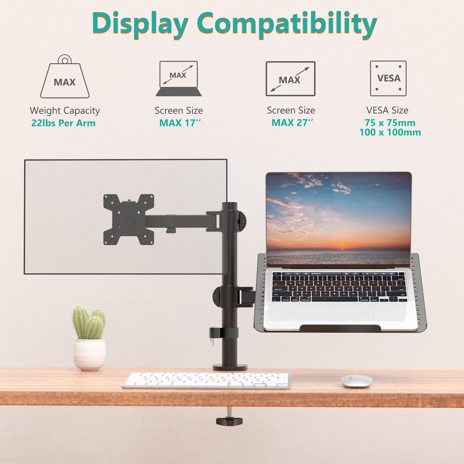 Soporte Monitor y Laptop WALI Negro Brazo Articulado Ajustable hasta 17 y 27 Pulgadas 10 kg