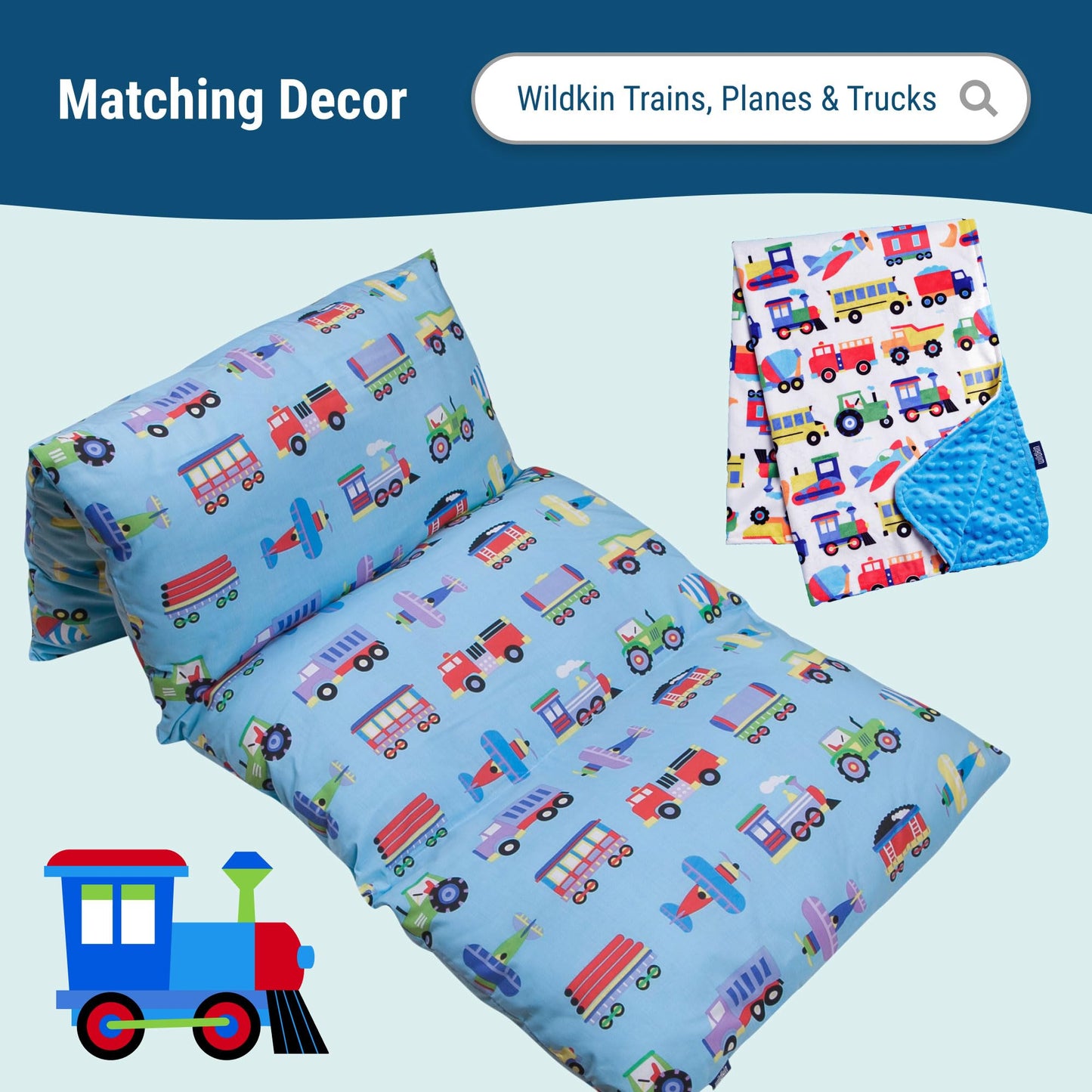 Wildkin Juego de cama de 4 piezas 100% algodón para niños y niñas, incluye edredón, sábana encimera, sábana bajera y funda de almohada, juego de cama para acurrucarse acogedores (trenes, aviones y camiones)