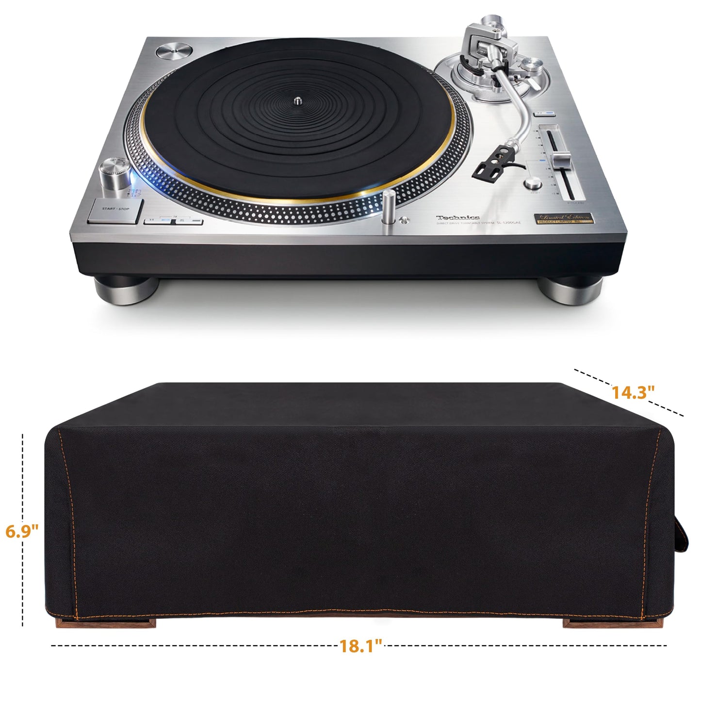 Cubierta para tocadiscos de PVC 600D, cubierta para tocadiscos de protección impermeable, bolsillo lateral y cubierta para reproductores de discos de 2 dedos, compatible con la mayoría de los