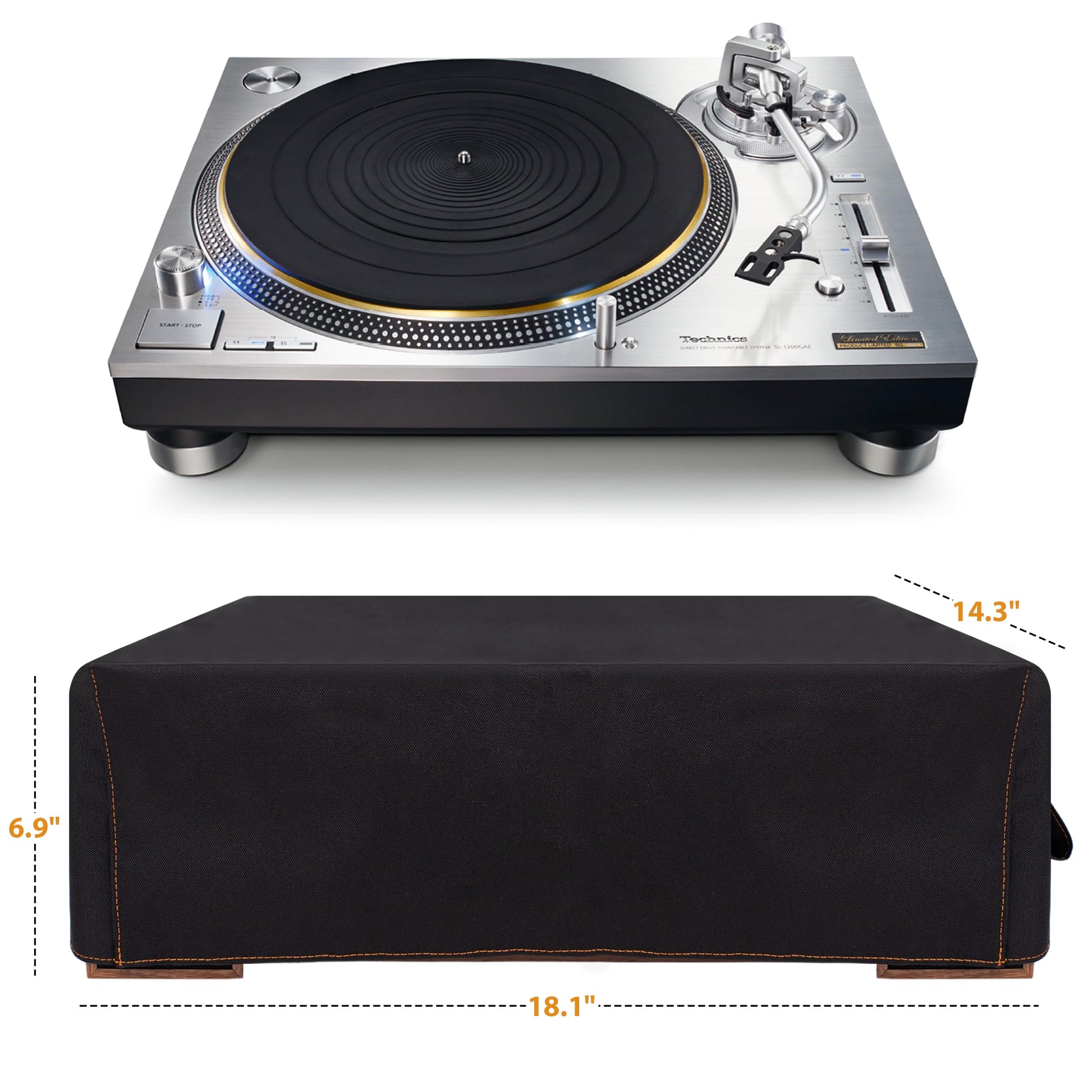 Cubierta para tocadiscos de PVC 600D, cubierta para tocadiscos de protección impermeable, bolsillo lateral y cubierta para reproductores de discos de 2 dedos, compatible con la mayoría de los