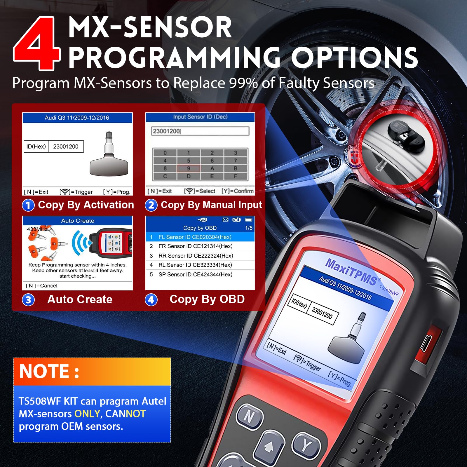 Autel MaxiTPMS TS508WF Herramienta de reinicio (original 2025 nueva) actualizada de TS508, TS601, programa MX-Sensores (315/433 MHz), activar/reiniciar todos los sensores, TPMS restablecer,