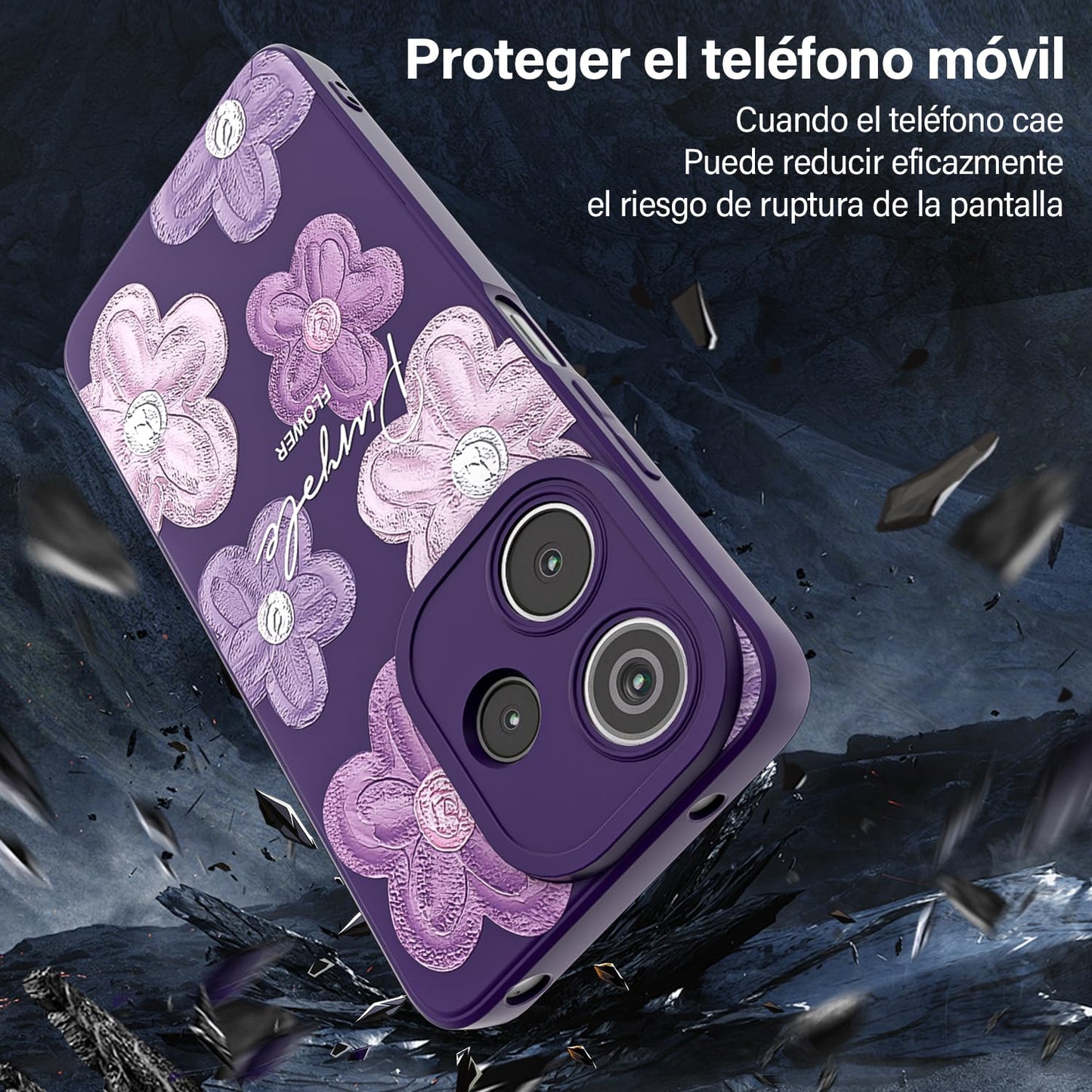 Threehao Funda para Xiaomi Redmi Note 13 4G Case Uso Rudo, Ultra Delgado Flexible Morada Suave TPU Silicona Carcasa con Moda Aesthetic Dibujos Flores, Antigolpes Anti-arañazos Protectora