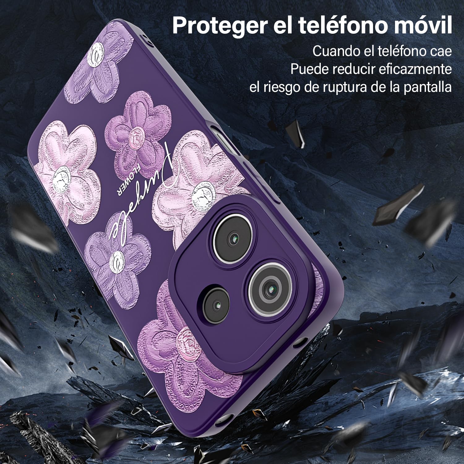 Threehao Funda para Xiaomi Redmi Note 13 4G Case Uso Rudo, Ultra Delgado Flexible Morada Suave TPU Silicona Carcasa con Moda Aesthetic Dibujos Flores, Antigolpes Anti-arañazos Protectora