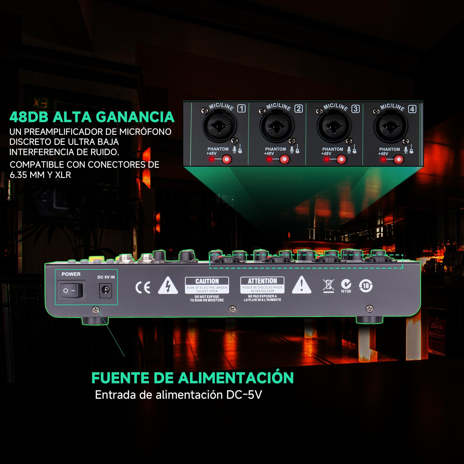 Mezcladora de Audio Rodeosonido Df4n Profesional con USB y Bluetooth