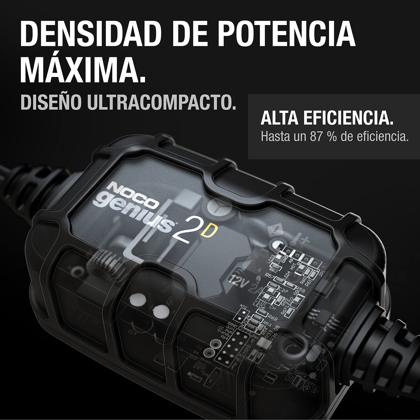NOCO GENIUS2D: Cargador Inteligente 12V 2A – Mantenedor automático, Cargador Lento y desulfatador de Montaje Directo con protección contra sobrecarga y compensación térmica – para batería de Plomo