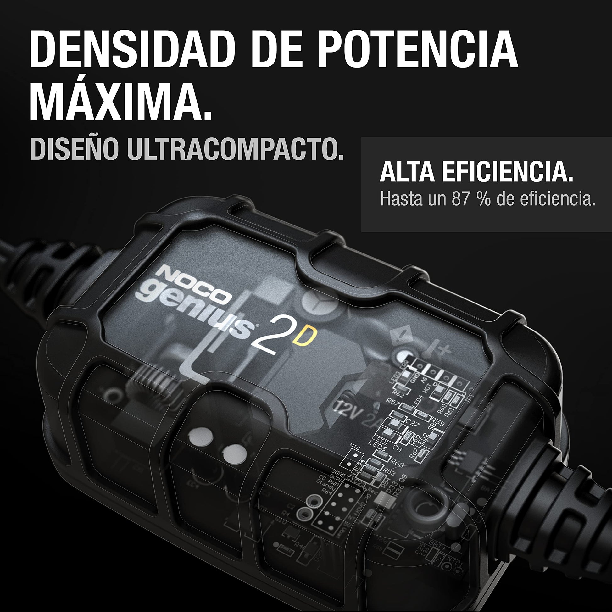 NOCO GENIUS2D: Cargador Inteligente 12V 2A – Mantenedor automático, Cargador Lento y desulfatador de Montaje Directo con protección contra sobrecarga y compensación térmica – para batería de Plomo