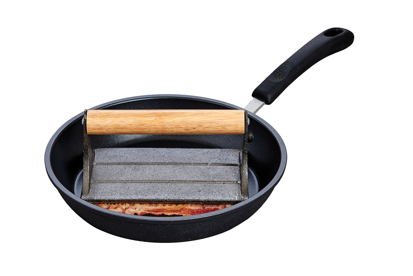 HIC - Parrilla de hierro fundido pesado para hamburguesas panini, salchichas y prensa para tocino, Rectangle, Plateado, 1