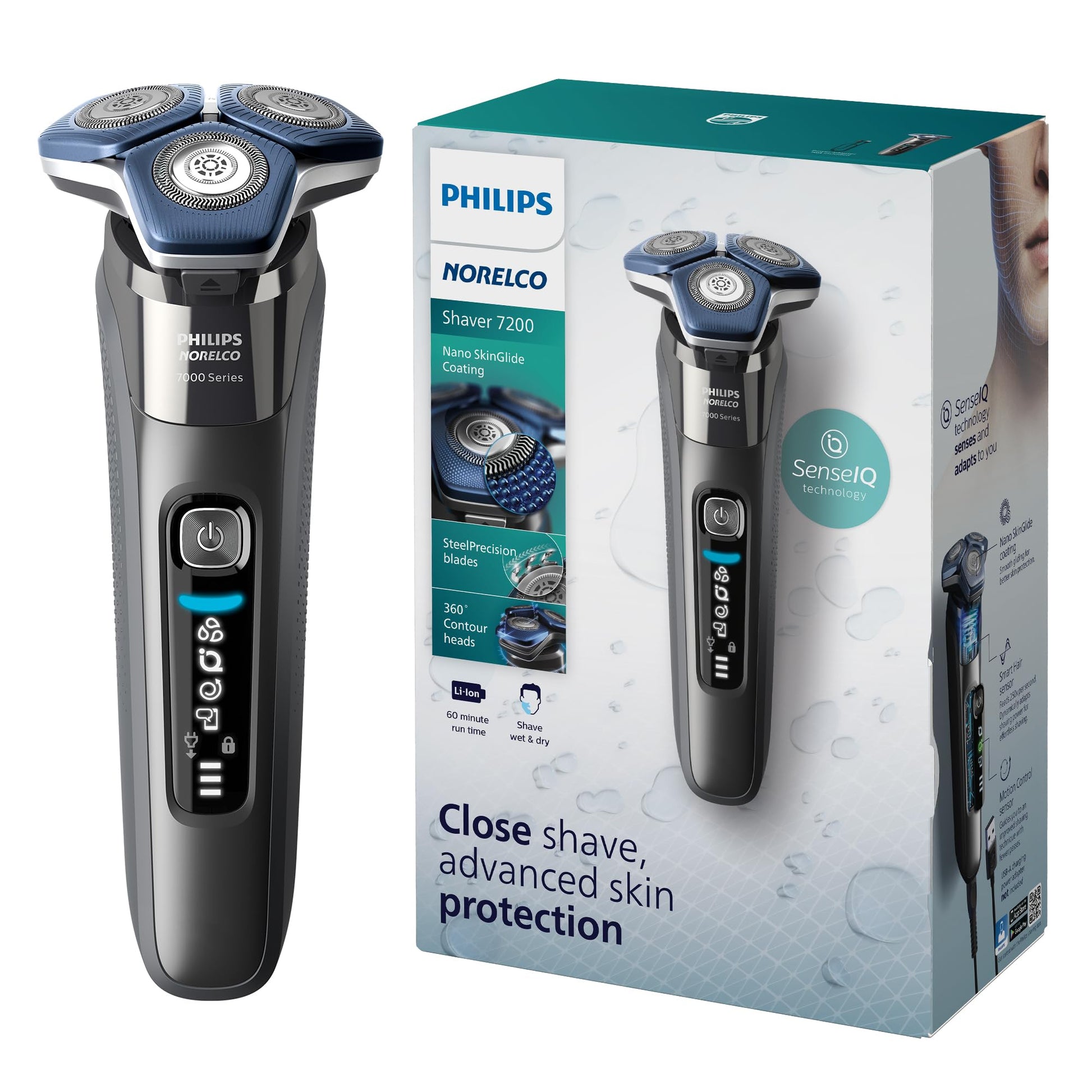 Afeitadora Eléctrica Recargable Philips Norelco 7200 Húmedo y Seco con Tecnología SenseIQ y Recortadora Desplegable