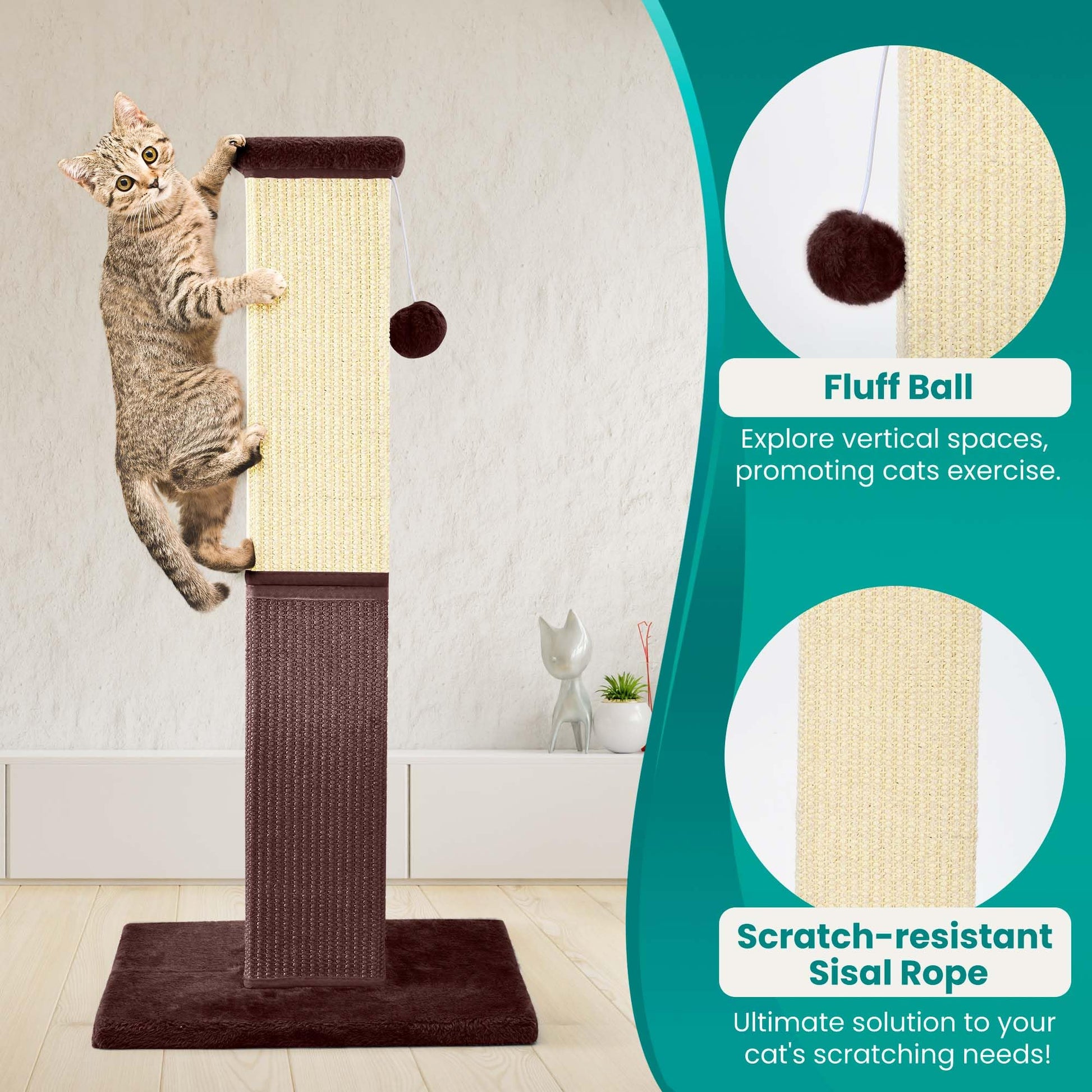 Poste Rascador YULOYI Café con Sisal Natural para Gatos Grandes y Gatitos de Interior