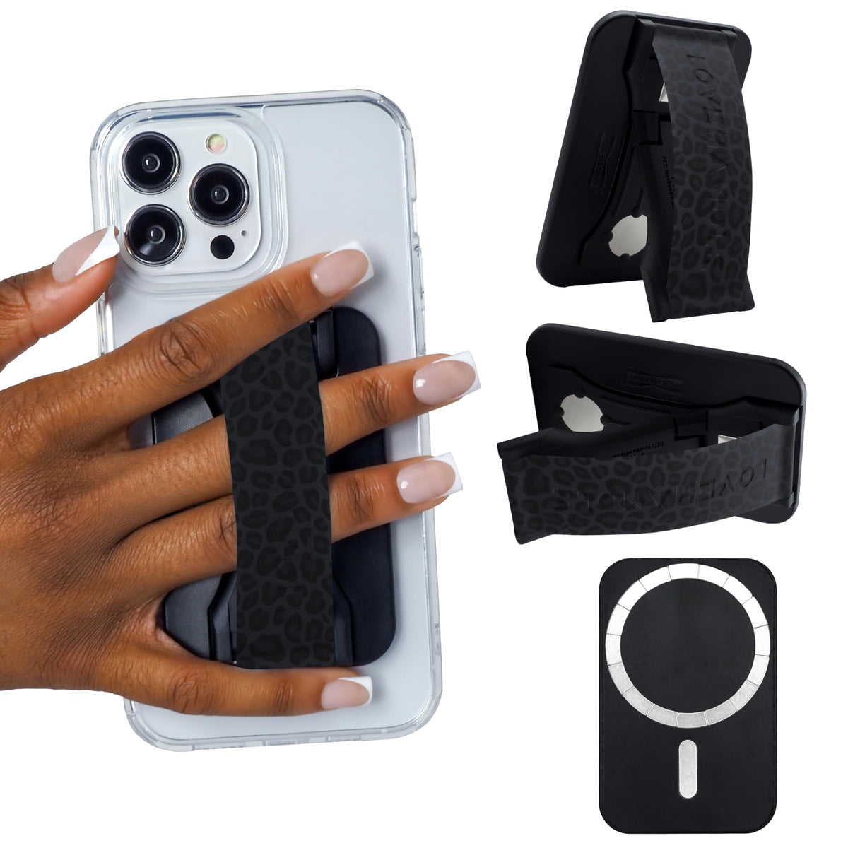 Agarre Magnético LoveHandle PRO Negro con Soporte y Correa para Smartphone y Tablet