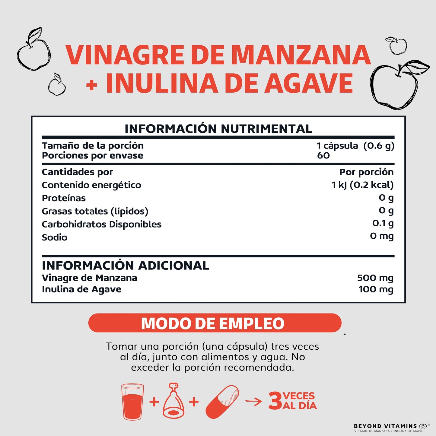 Vinagre de Manzana Daily Life en Cápsulas sin Azúcar con Inulina de Agave