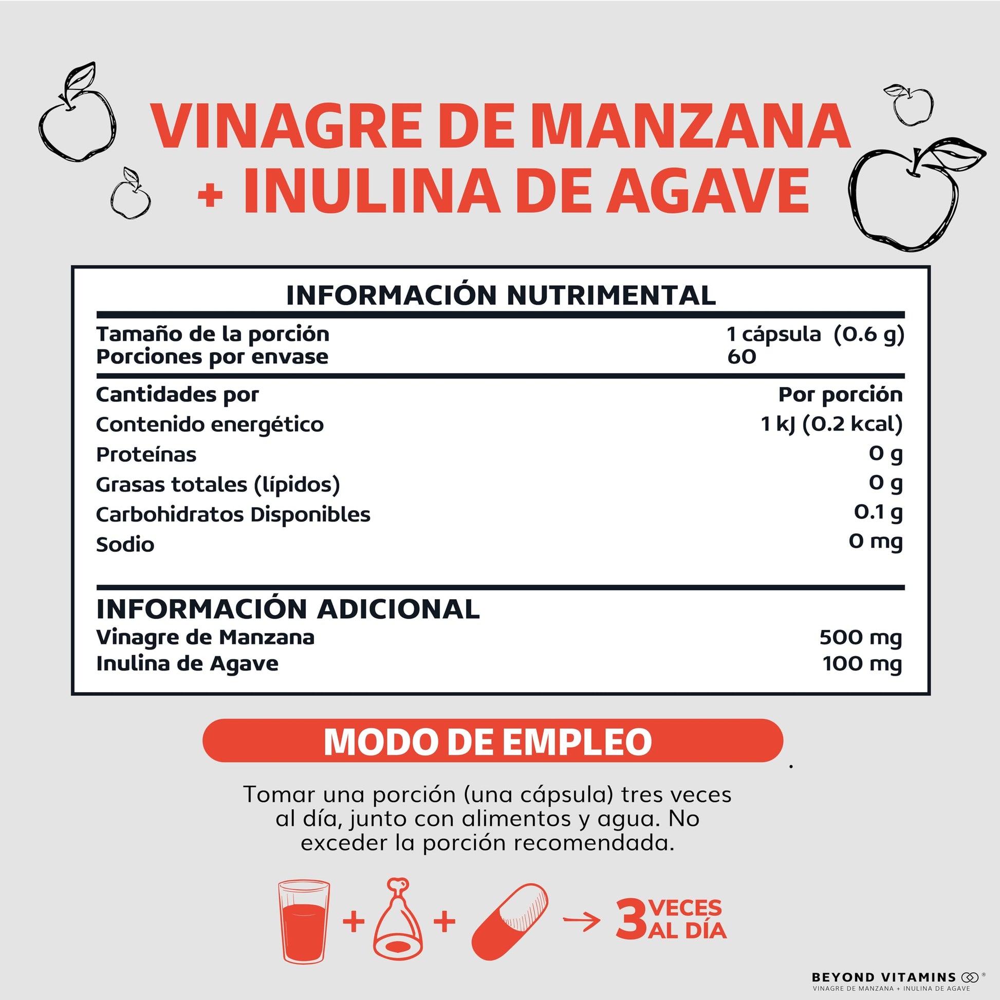 Vinagre de Manzana Daily Life en Cápsulas sin Azúcar con Inulina de Agave
