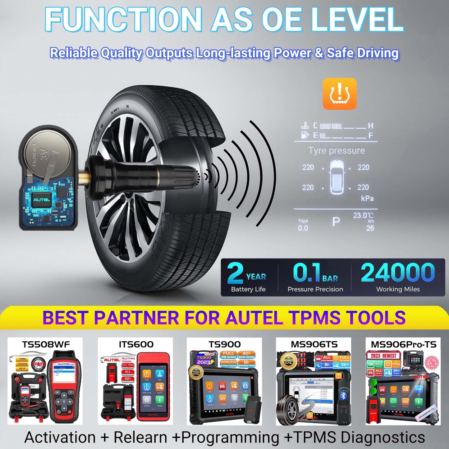 Autel MaxiTPMS MX - Sensor 4 unidades de tallo de goma 315/433MHz TPMS Sensor universal de neumáticos programado por TPMS Tool TS401 TS408 TS501 TS508 TS601 TS608 MK808TS MX808TS MS906TS ITS600