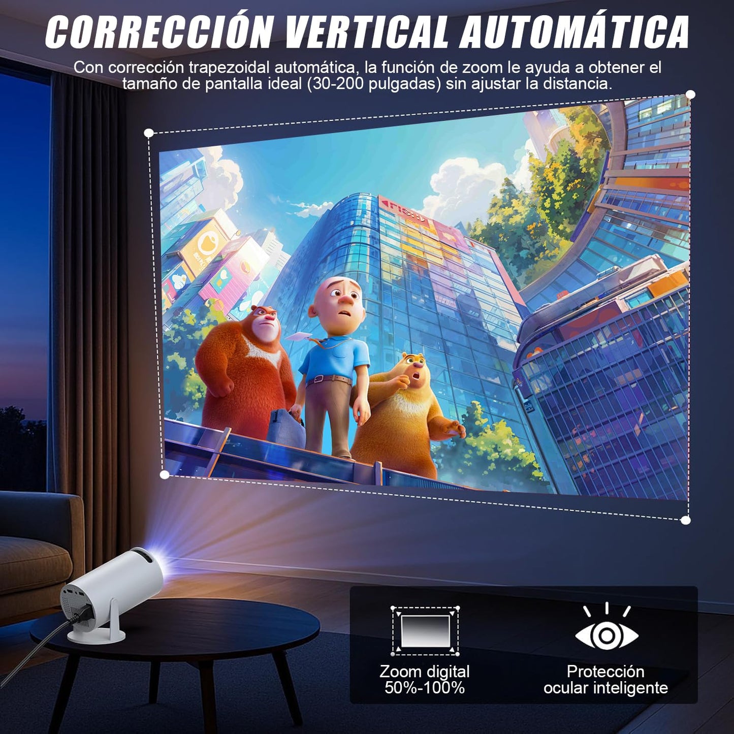STRDIT Proyector 4k, Mini Proyector Portatil con Android, Proyectores Inteligente 200 ANSI con WiFi 6, BT 5.4, Pantalla de 200 Pulgadas, Giro de 270 Grados, Compatible con HDMI/iOS/Phone/PC/PS