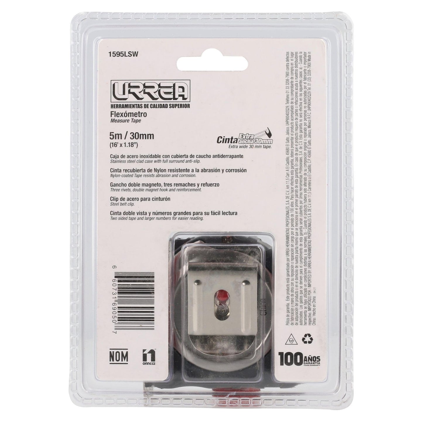 Flexómetro de Acero Inoxidable Urrea 5 m X 30 mm