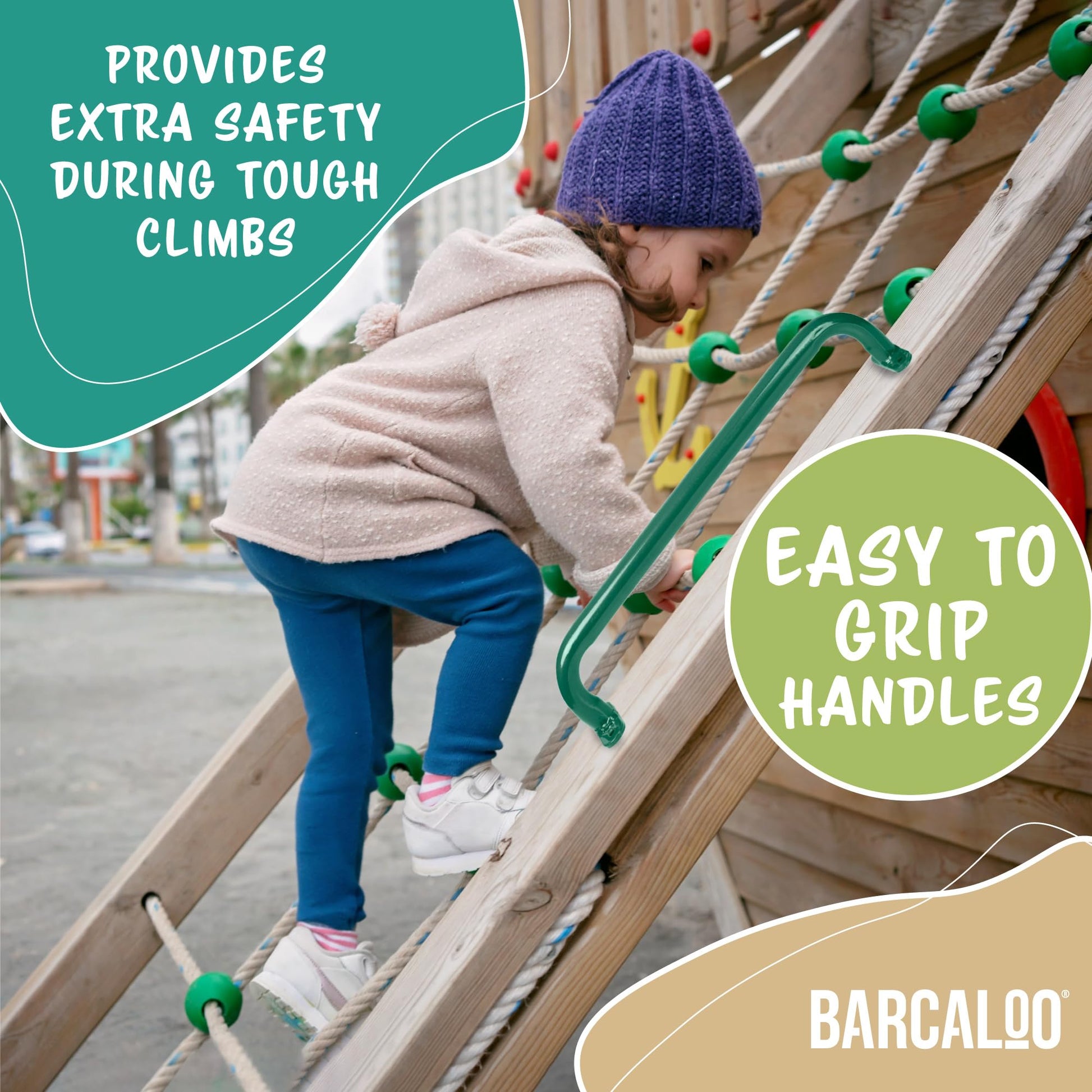 Accesorios para patio de recreo de 17 pulgadas, asas de seguridad de metal, barras largas de agarre verde para escalera de juego, gimnasio de la selva, barras de overol, juego de columpios y más