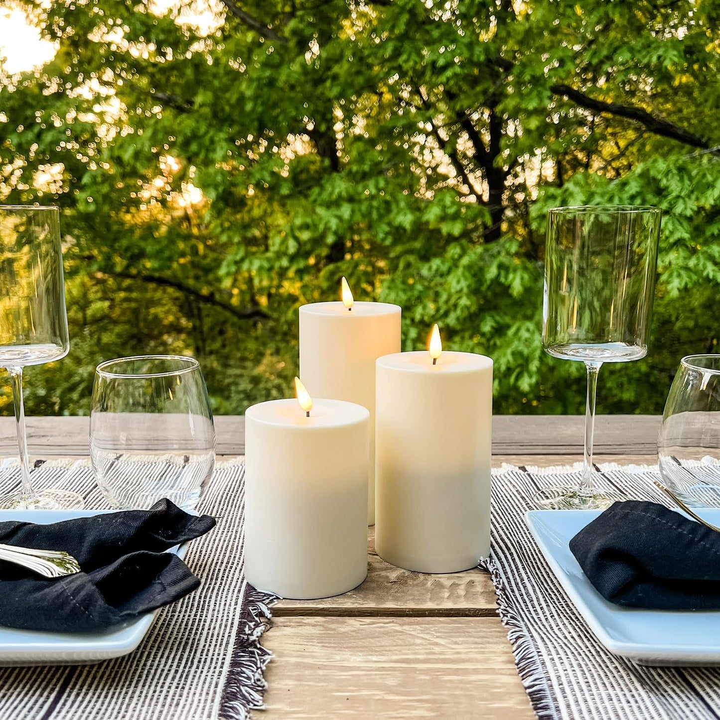 LampLust - Velas sin llama para exteriores, impermeables, paquete de 3, 3 x 4, 3 x 5, 3 x 6 pulgadas, juego de velas LED parpadeantes con control remoto y temporizador incluidos, funciona con pilas,
