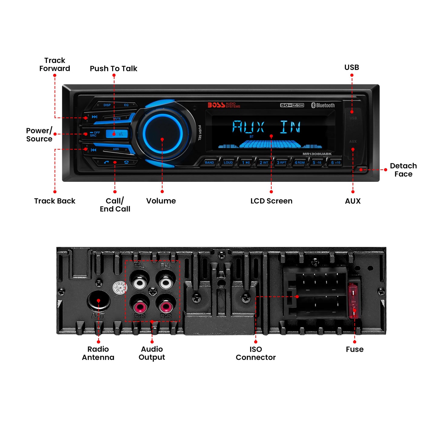 Boss Audio Systems MR1308UABK Single DIN Mechless Bluetooth Enabled MP3 Compatible Solid State Receiver