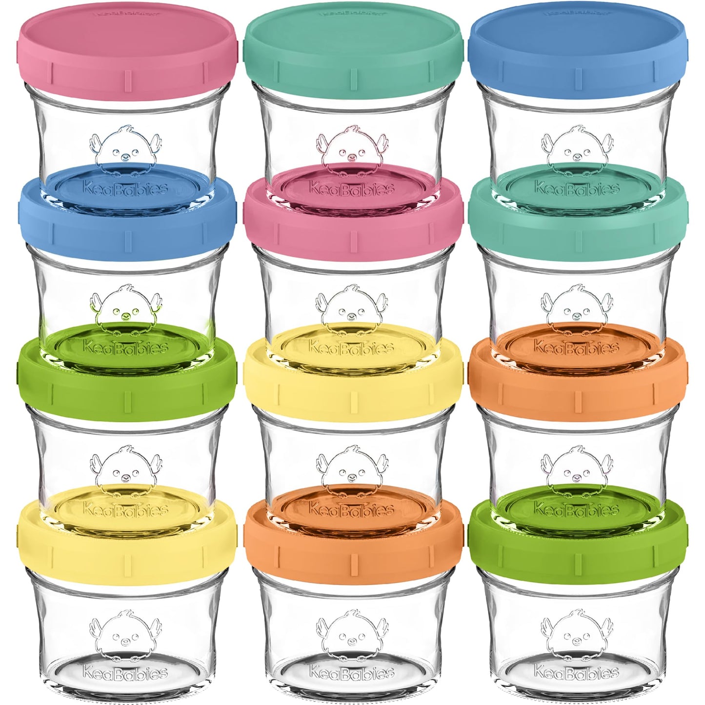 KeaBabies - Paquete de 12 recipientes de vidrio para alimentos para bebés, a prueba de fugas, contenedores de almacenamiento de alimentos para bebés con microondas, bandeja congeladora de alimentos