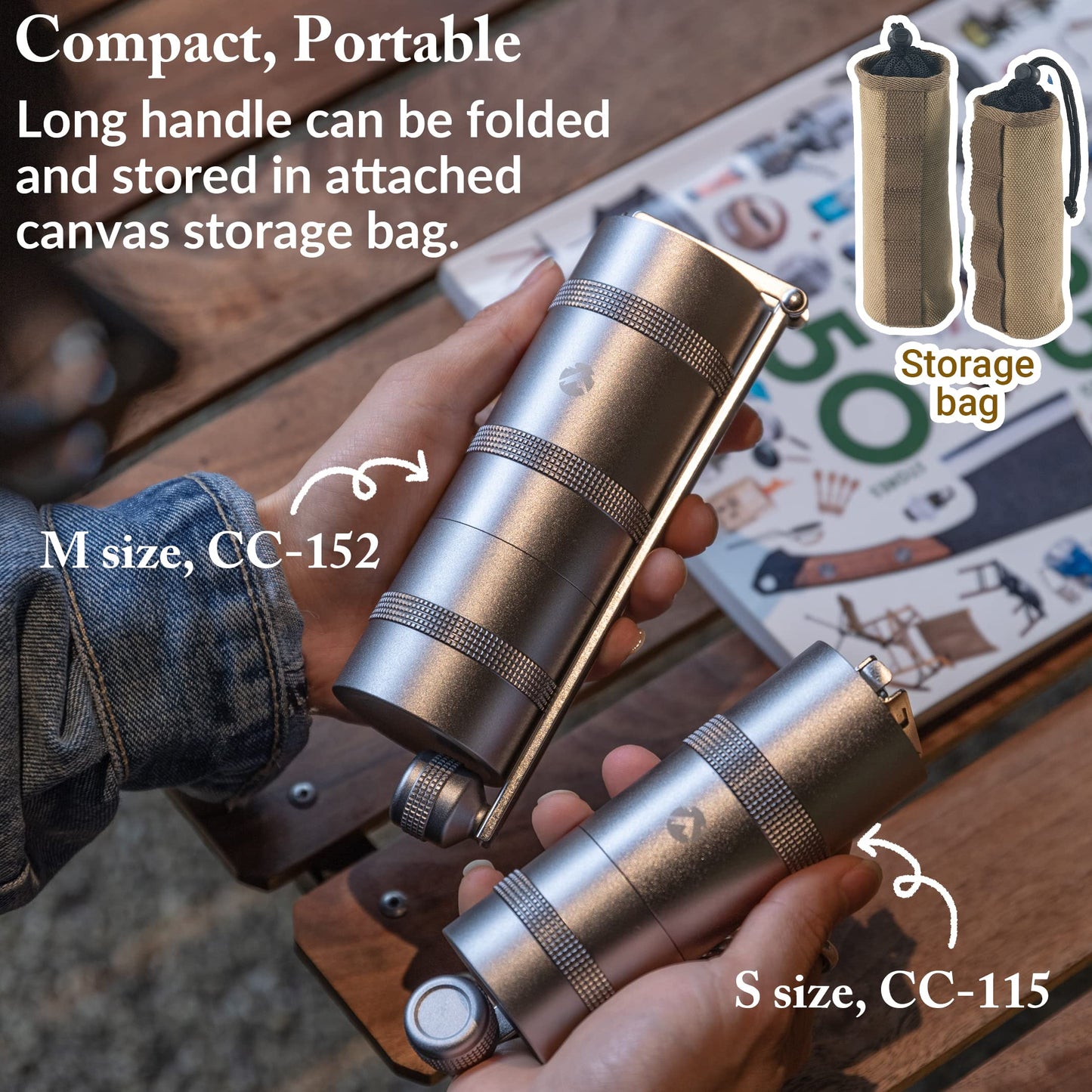 CAMPINGMOON - Molinillo de café manual para acampar, acero inoxidable, portátil, pequeño CC-115