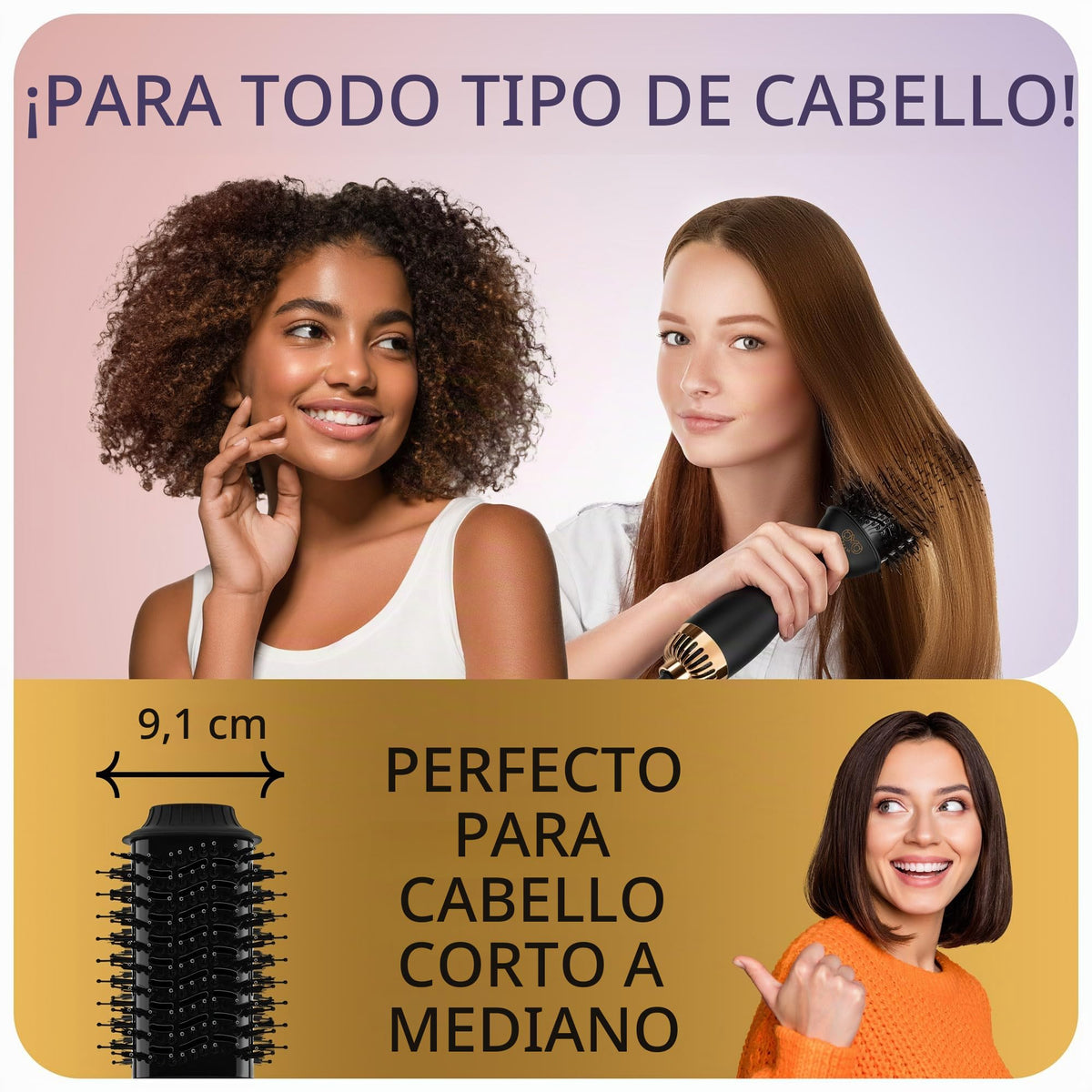 Cepillo Profesional OMOteam Oro Negro Secador y Volumizador para Mujeres