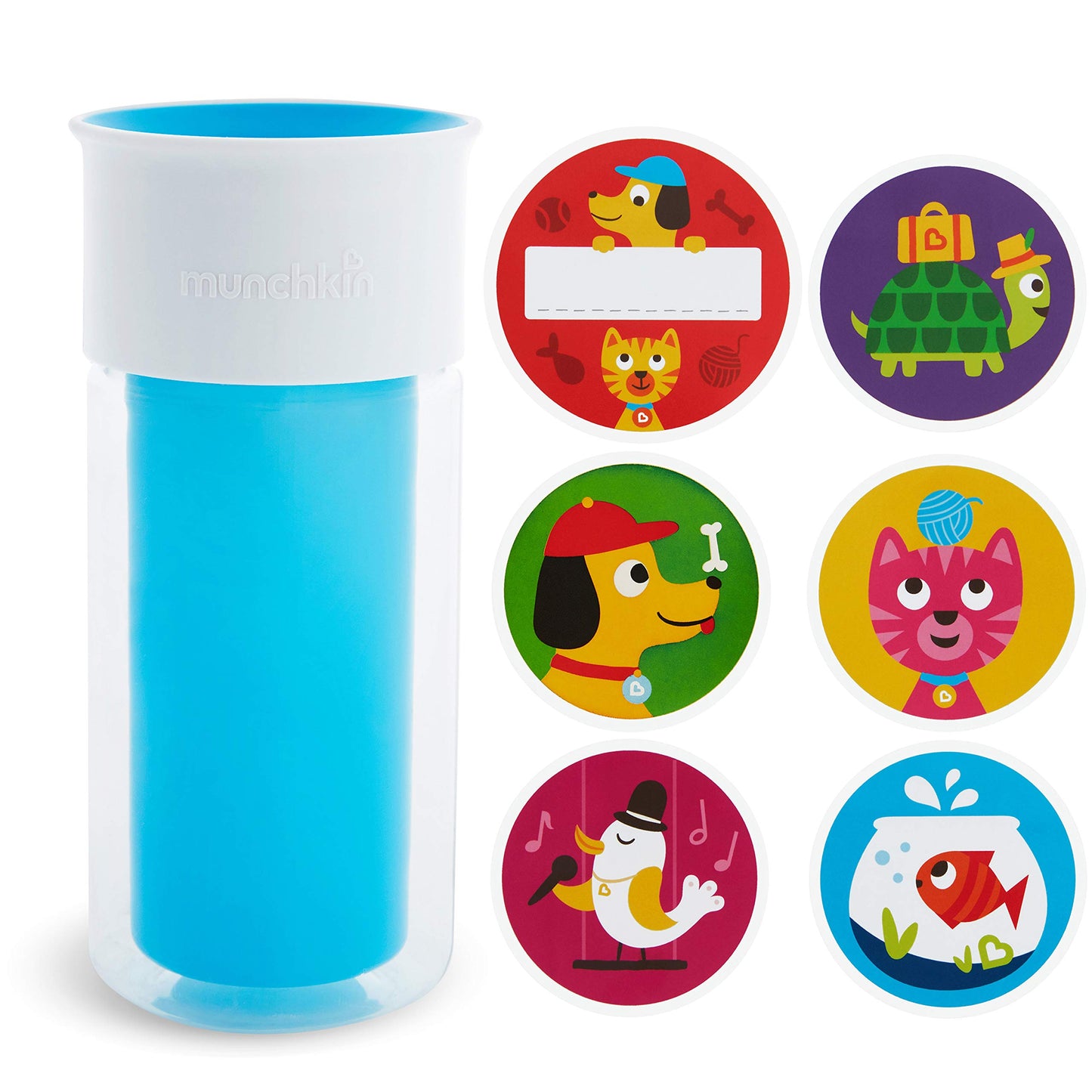 Munchkin Miracle 360 Taza con aislamiento térmico, incluye pegatinas para personalizar la taza, 10 oz, azul