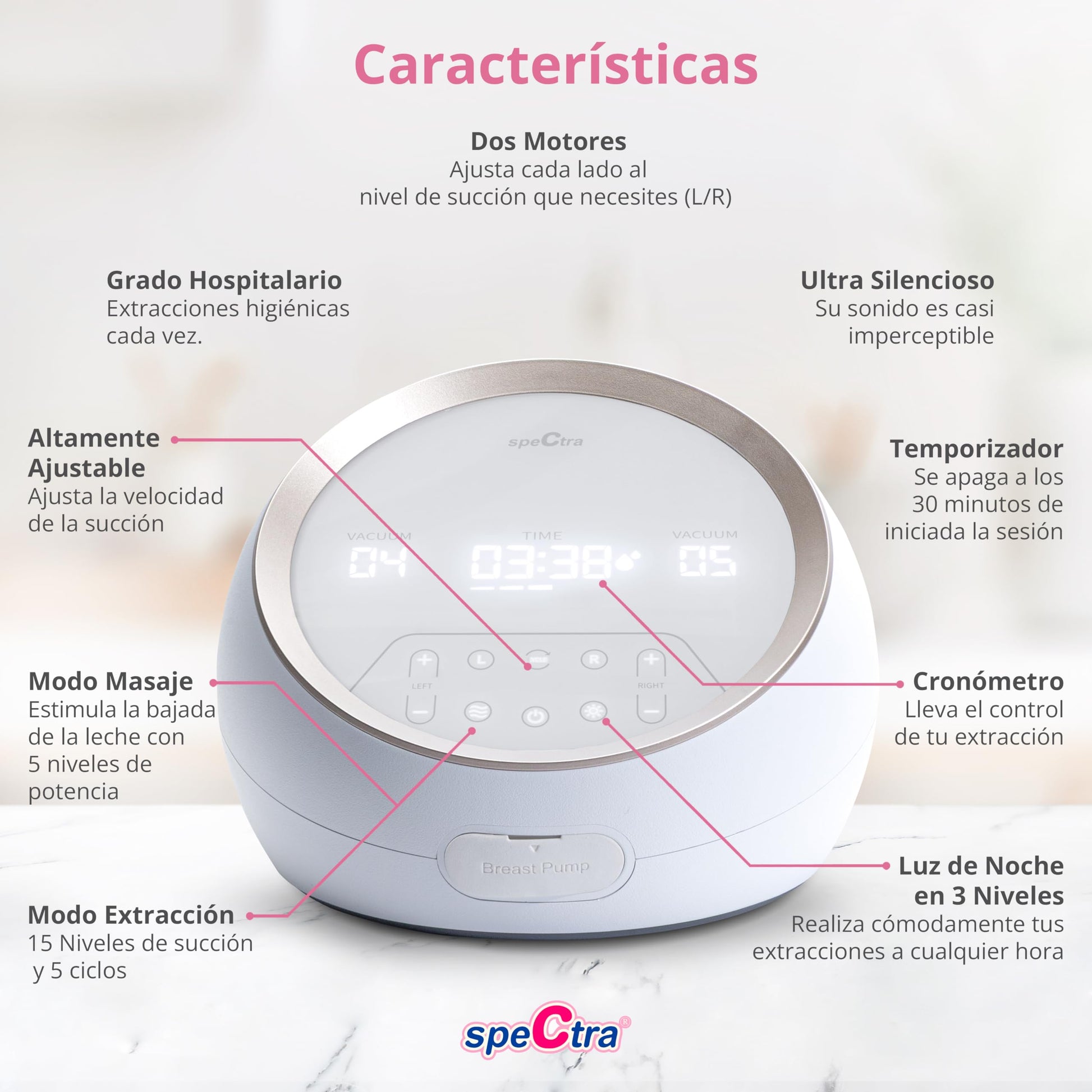 Extractor de Leche Eléctrico Spectra Dual S Blanco con Doble Motor Independiente Grado Hospitalario Potente para Lactancia