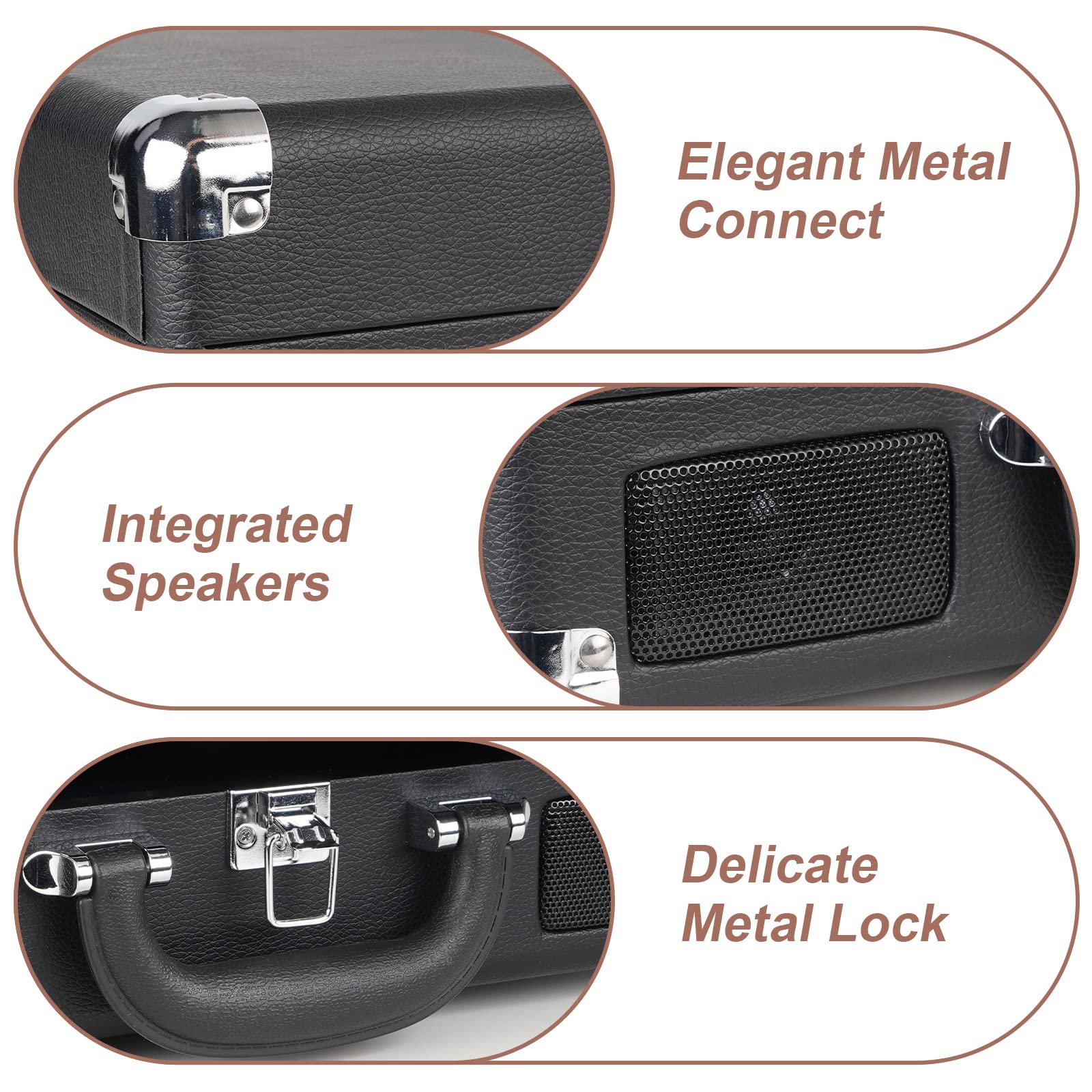 DIGITNOW Reproductor de grabación de tocadiscos de 3 velocidades con altavoces estéreo integrados, soporta salida USB/RCA, conector para auriculares, MP3/teléfonos móviles, reproducción de música, diseño de maleta (negro)