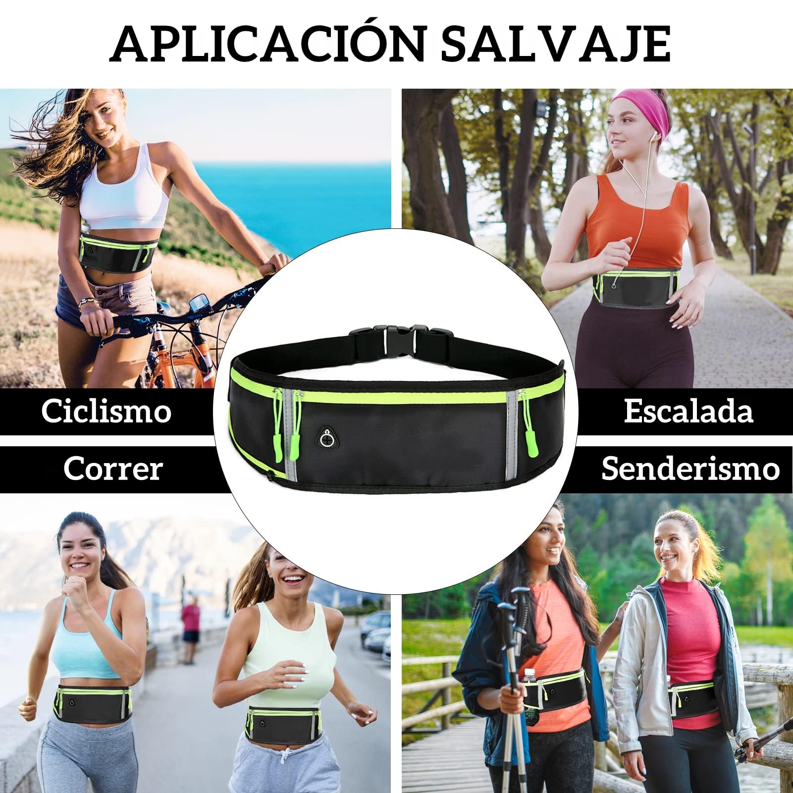 Cangurera Deportiva, Riñonera Deportiva con 1 Botellas de Agua, Riñonera Deportiva con Cinturón Regulable,Bolsillos de Auricular y Teléfono,correr,gimnasia,ciclismo,viajes y actividades al aire libre