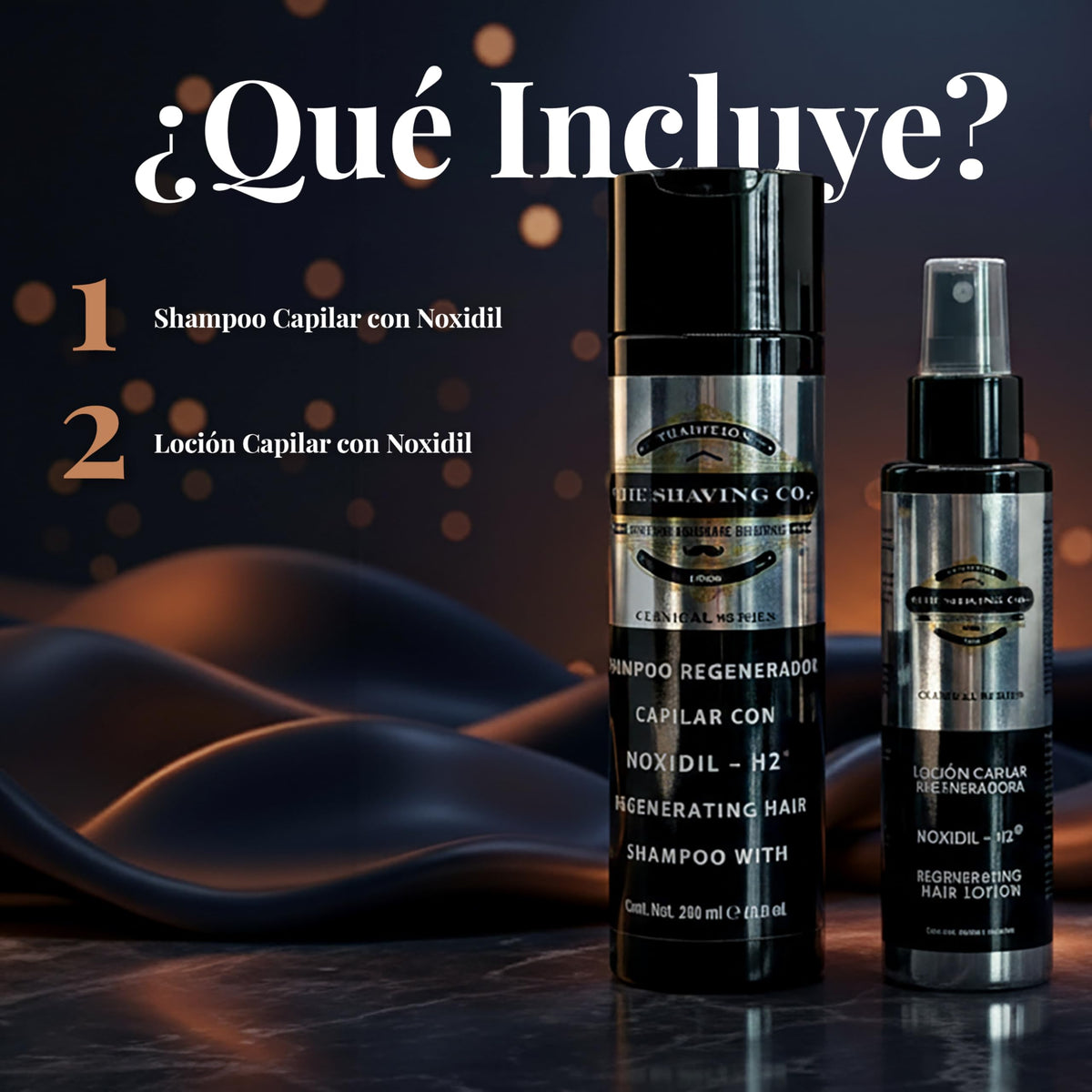 Tratamiento Capilar Integral The Shaving Co. en Negro con Shampoo y Loción Noxidil H2 para Crecimiento de Cabello Unisex