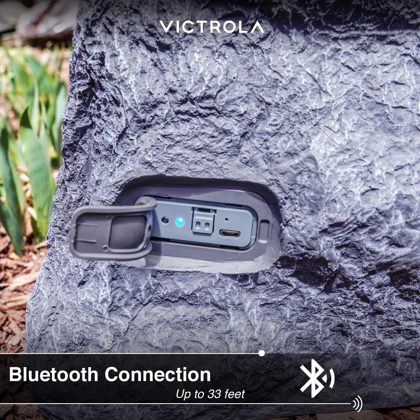 Innovative Technology Premium 5-Watt Bluetooth Outdoor Rock Speakers with A/C Adaptor and Built In Rechargeable 5200mAh Battery, Pair, Charcoal - ITSBO-513P5