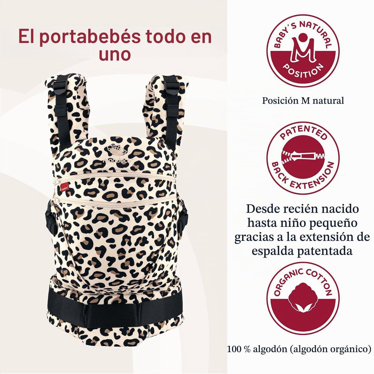 manduca XT > Leo < Portabebés con asiento ajustable, 3 posiciones (frontal hacia adentro, cadera y espalda), sin inserción para bebé necesaria, algodón orgánico, crece con tu bebé desde el nacimiento