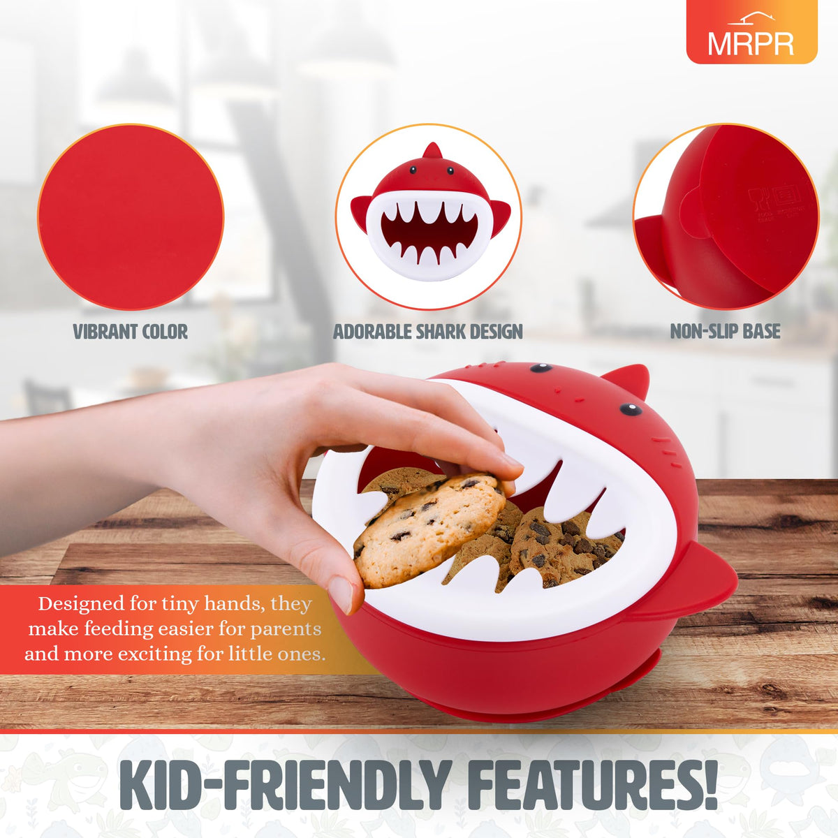 MRPR Chompers - Tazón de silicona para tiburones – Tazón de succión para bebés y niños pequeños – Sin BPA, apto para microondas y lavaplatos, hora de comer sin desorden – Tazón divertido y duradero