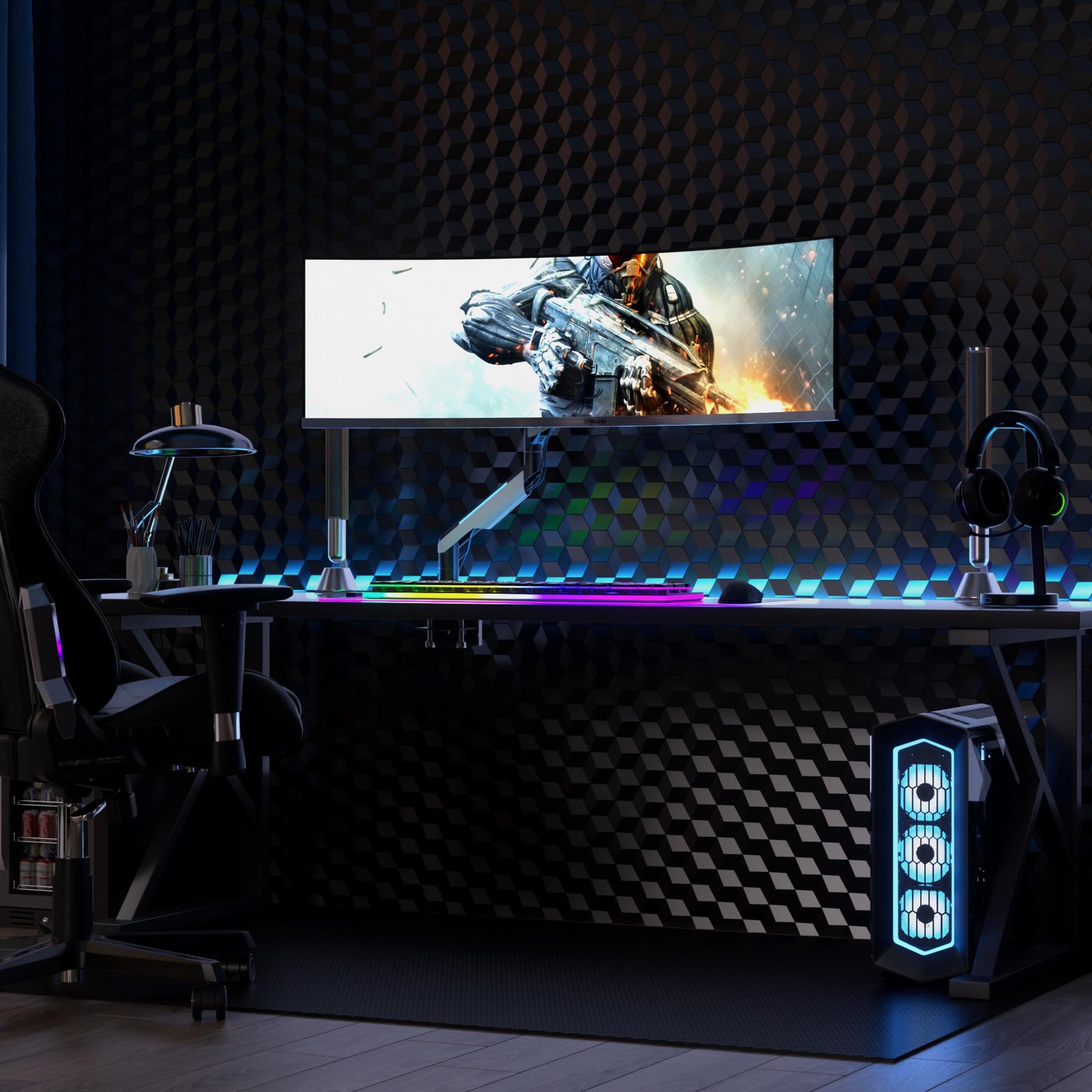 Brazo de Monitor Mount-It! Negro Ultra Ancho de Alta Resistencia para Monitores Curvados de hasta 49 Pulgadas