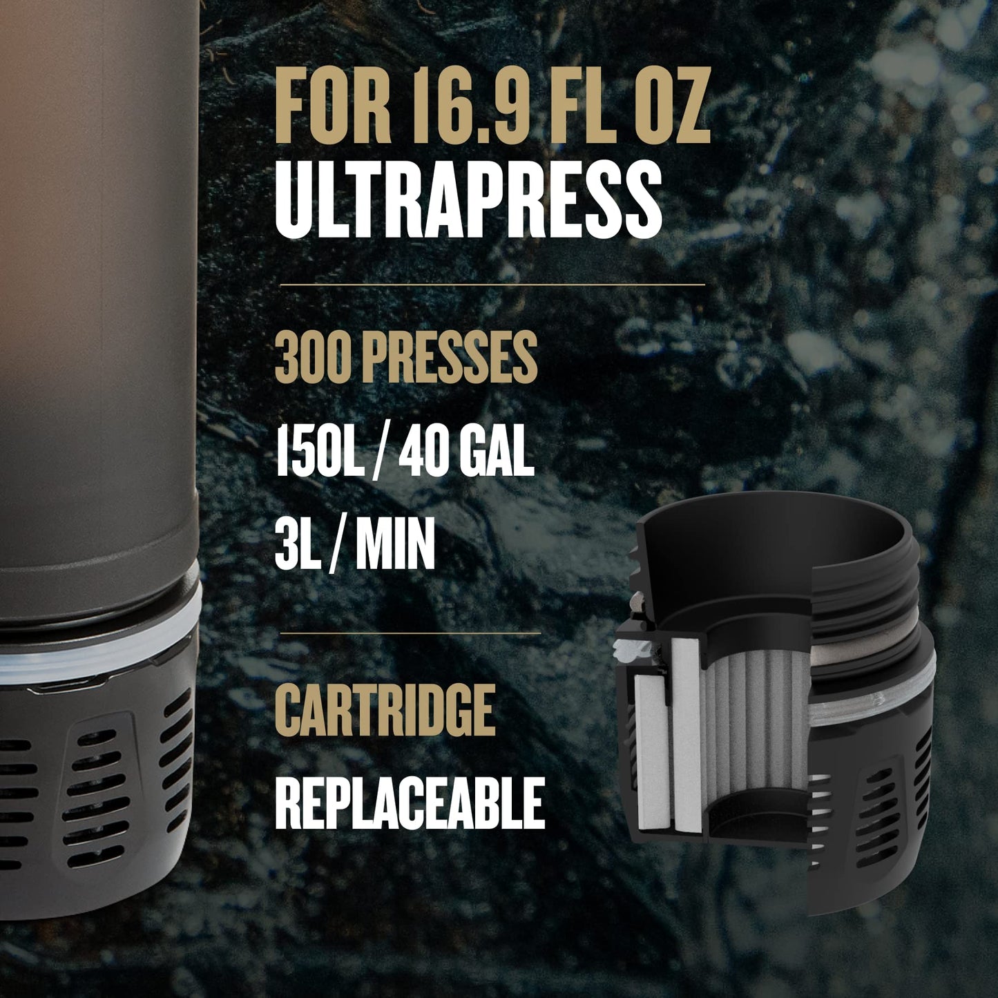 GRAYL UltraPress - Cartucho purificador de repuesto, color negro