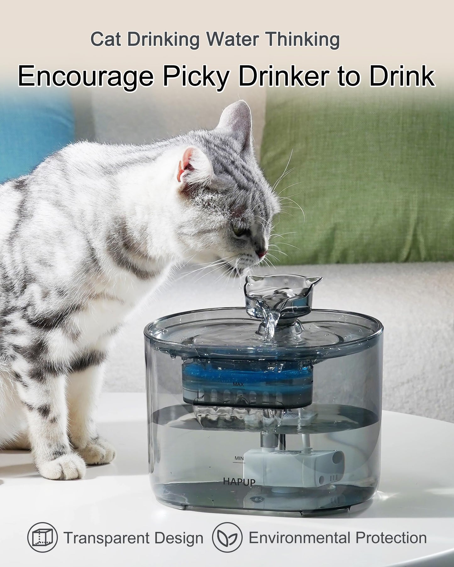 HAPUP Fuente para Gatos Bebedero Gatos Automático Silenciosa 2,2L Fuente Gato con 2 Modos de Flujo Agua Filtración Quíntuple Bomba de Agua Adaptador UE Cepillo y Filtro Fuente Gatos