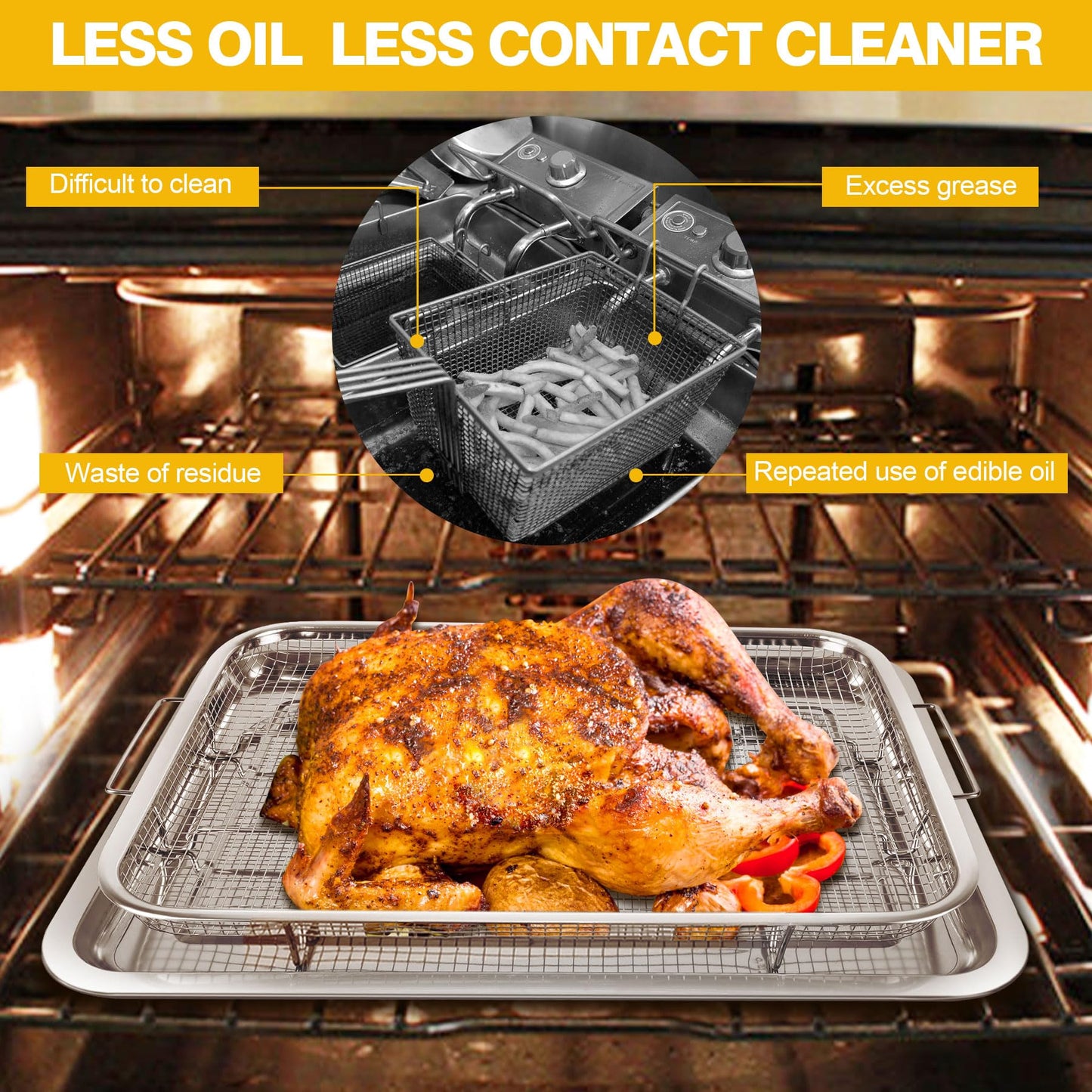 Cesta de freidora de aire para horno, 2 juegos de acero inoxidable, accesorios para freidora de aire, estante para horno y bandeja crujiente, sartén para asar de tocino para horno, juegos de